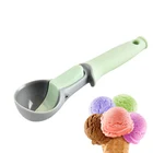 Cheap ergonomic flexible cookies meat ball plastic spoon with trigger comfortable handle scoop for ice cream