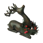 Home Decor Cast Iron Effect Resin Sitting Reindeer Statue with Polyresin Deer Figurine Christmas Decoration