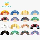 Wooden Hand Wooden Fan Wholesale Gifts Customized Fabric Printing Wooden Hand Fan