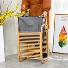 Noble Elegant Design Foldable Bamboo Laundry Baskets Dirty Clothes Bag Rack Laundry Hampers With Storage Baskets