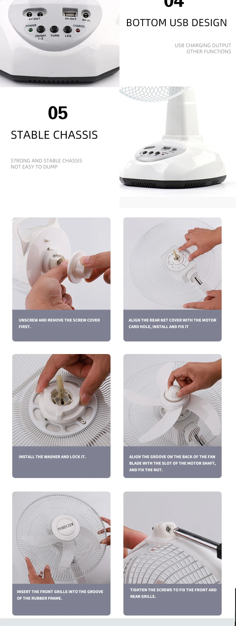 Charging Table Portable Fan, Solar, 6v, 8w - detail 36