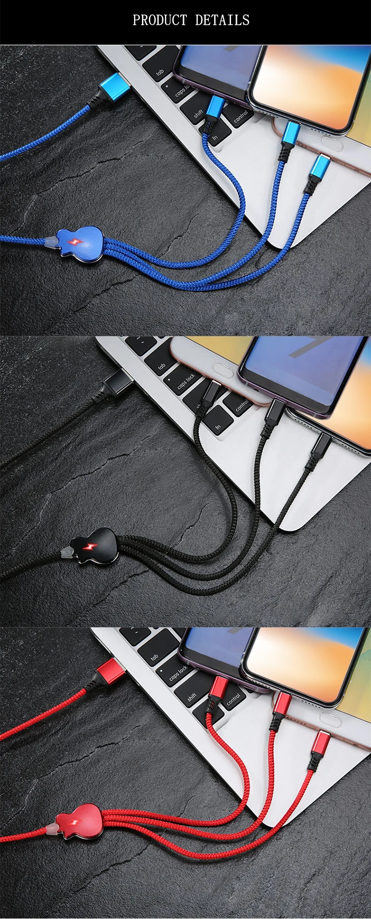 New Product Guitar Indicator Custom Led Light Tip Multi Usb Charging 3 In 1 USB Cable - ANKUX.COM