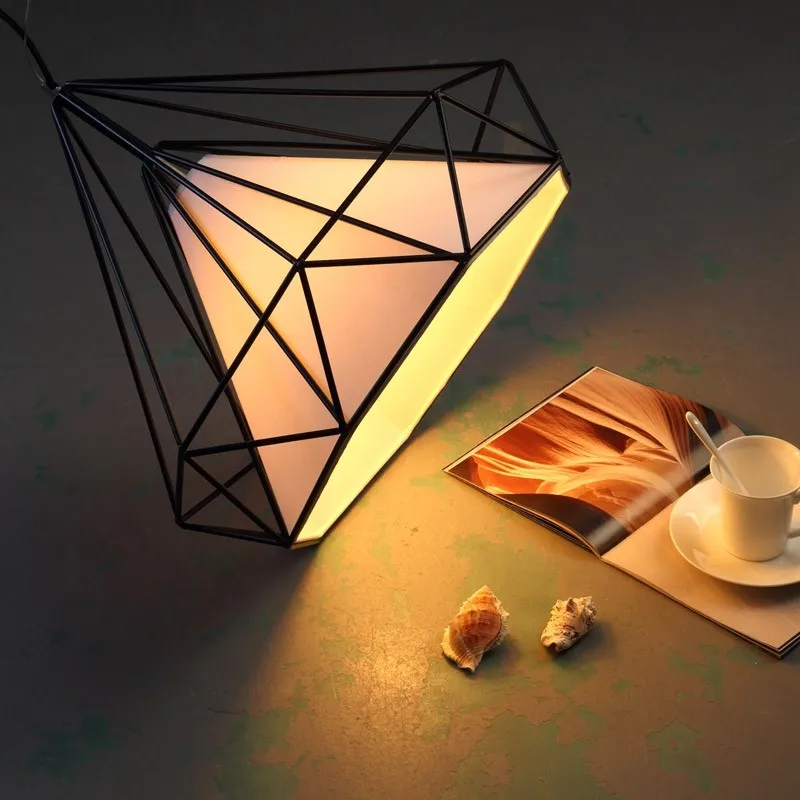 Modern Black Metal Fabric Shade hanging lamp Geometric Framework Pendant Light