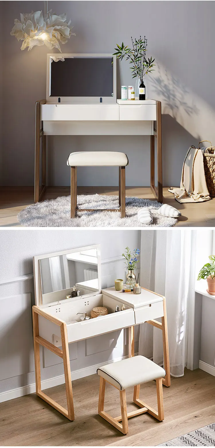 French Nordic Multifunction Small Corner Bedroom Makeup Tall 6 Drawers White Mirrored Dresser With Mirror