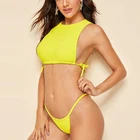 Wholesale Tie Side High Neck Push Up Tankini Strap Thong Swim Bottoms Sexy Mature Bikini