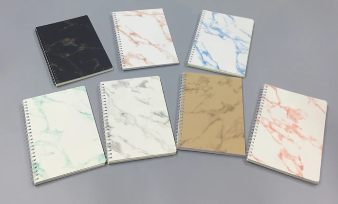 Low MOQ White Double Wire Bound PU Leather Journal A5 Thick Hard Cover Spiral Marble Notebook