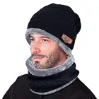 Men Warm Skullies Beanie + Soft Scarf Set Winter Windproof Knitting Caps Neck Warmer