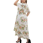 Wholesale hot floral print dress daily summer short-sleeved belt casual summer dress plus size for fat women