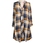 2019 Autumn Cotton Linen Women Shirts Plaid Blouses Long Sleeve Lady Blouses long tunic shirt checked Casual tops