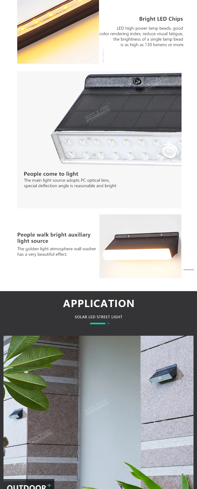 ALLTOP Newest design products waterproof outdoor lighting smd IP67 9w Solar LED Wall Light