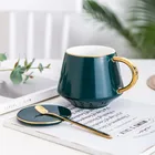 Promotional gift box packing color glaze home goods tea set custom logo gold handle decor ceramic coffee mug with lid