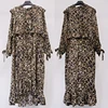 Newest Fashion Leopard Print Bowknot Long Sleeve Fall Women Ruffle Dress