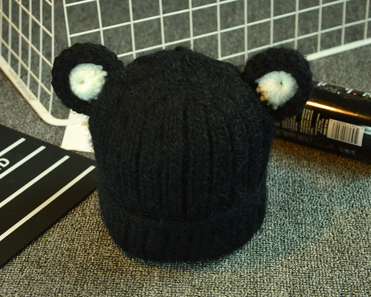 Wool Yarn Skullies Beanie Knitted Hat Cap Earmuffs Kids Winter Hat Lovely Cat Ears Baby Hat EA048