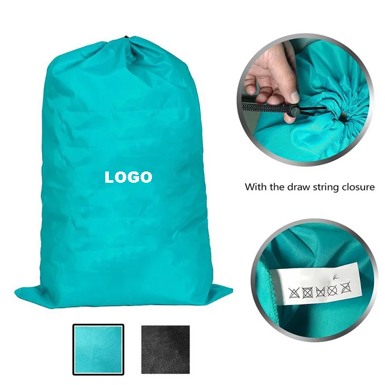custom print logo portable hotel wash nylon laundry bag fold big drawstring laundry bags