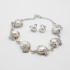 costume luxury ladies bridal sea pearl silver metal bead bracelet earrings jewelry sets