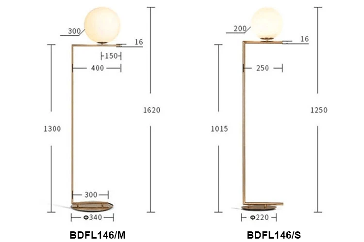Minimalist modern LED glass ball golden standing home hotel floor light