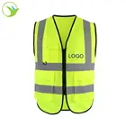 personalize custom high visibility zipper front polyester yellow reflective safety vest