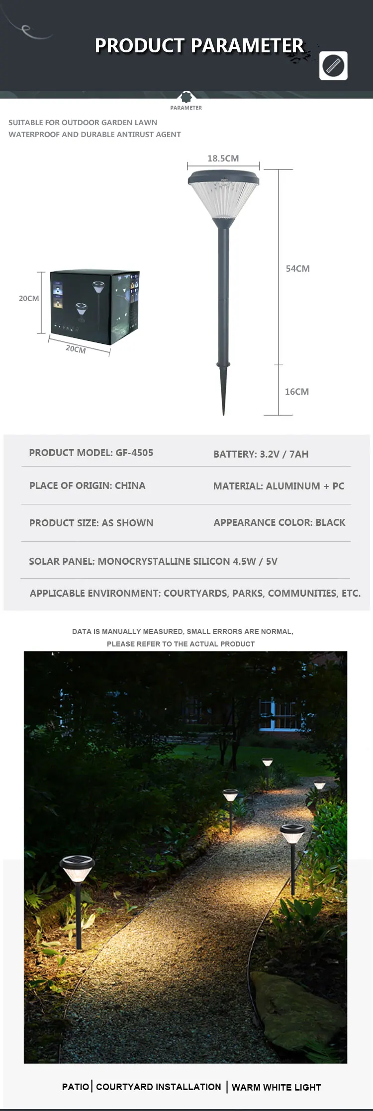 Outdoor waterproof LED solar garden light sidewalk landscape lawn light