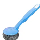 Stainless Steel Wire Metal Scourer Household Clean Pot Scrubber Brush With Long Handle