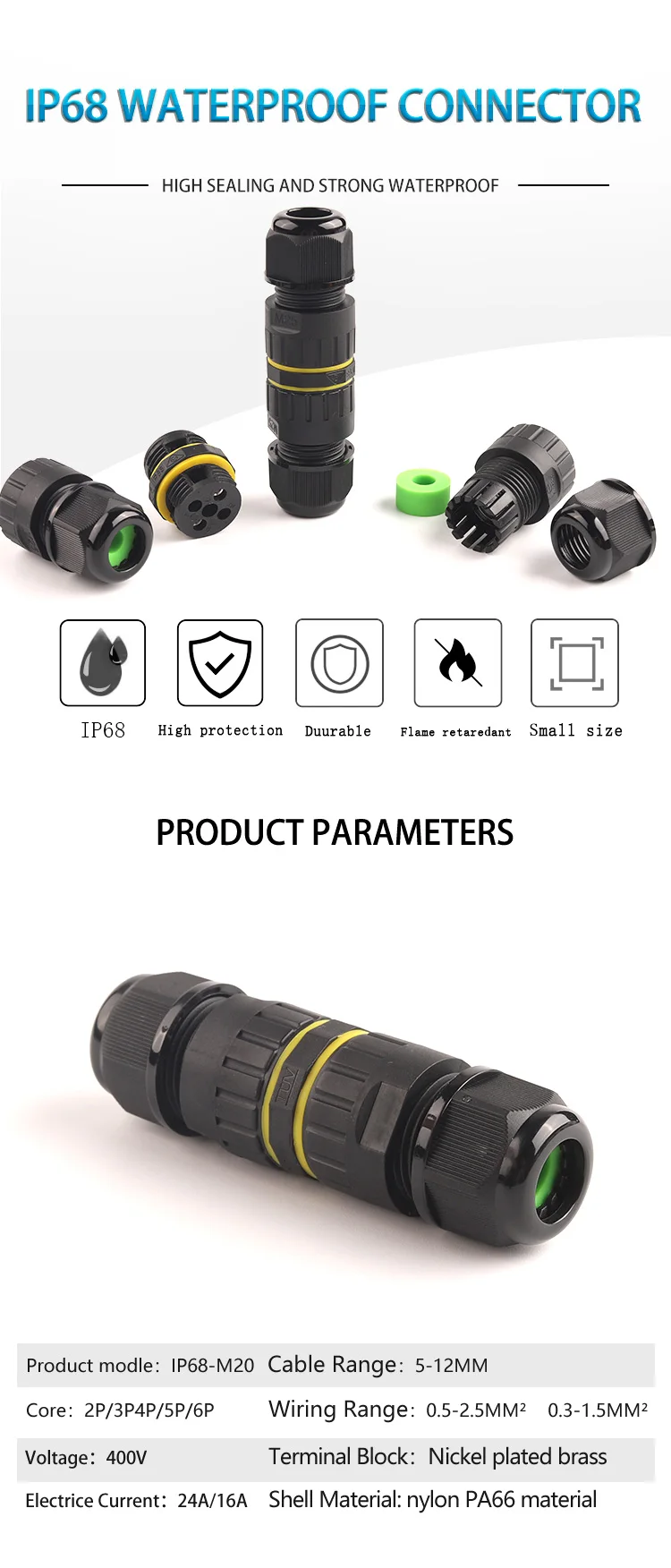 M Ip Cable Waterproof Connector Pin Terminal Adapter