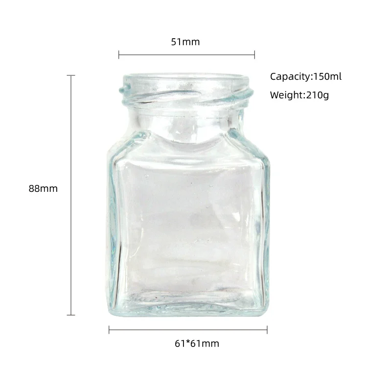 150ml square fruit jam glass jar with tall neck