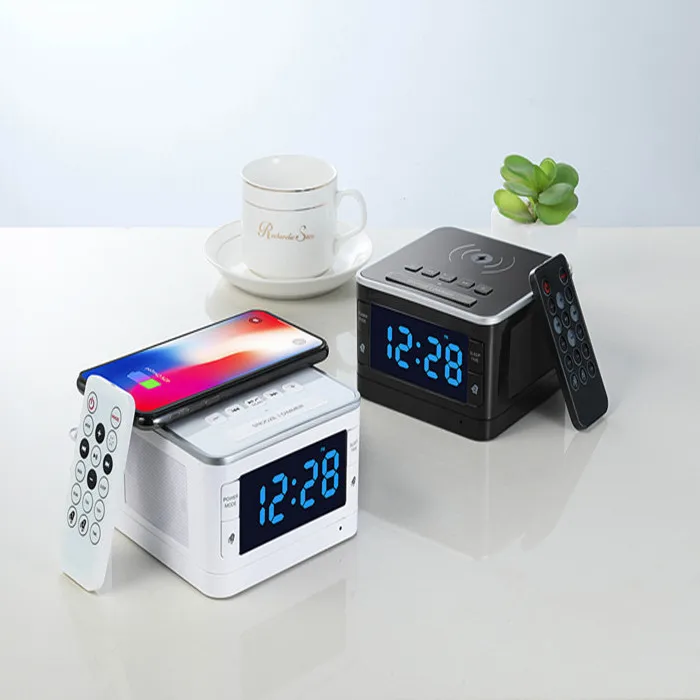 wireless alarm clock speaker with Qi charging radio blue tooth music Remote control - ANKUX.COM