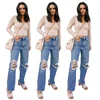 Fashion Casual High Quality Distressed Women Jeans Ripped Washed Light Straight Ladies Denim Jeans