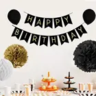 Paper Fan 28pcs Black And Gold Paper Pom Poms Paper Lanterns Folding Fan Banner Balloon For Birthday Party Decoration