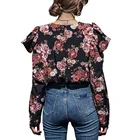 Floral Chiffon Shirt 2020 Women Bubble Sleeve Leopard Print Crop Top Clothing