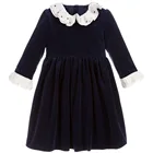 Wholesale ruffles collar kids long sleeve velvet evening dresses