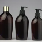 Shampoo Bottle Empty 300ml 400ml 500ml Pet Plastic Flat Unique Shape Red Amber Shampoo Bottle With Pump