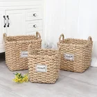 Manual Woven Storage Baskets Containers Natural Water Hyacinth Organizer Handle Design Woven Straw Baskets
