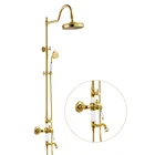 European Style Luxury Wall Mounted Bath Bathroom Gold Mixer Taps Ceramic Brass Exposed Bath Shower Set