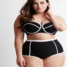 Custom Women High Waist Stripe Swimsuit Swimwear Bikini Plus Size