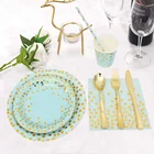 Blue and Gold Party Supplies Disposable Blue Paper Plate Dinnerware Set Baby Shower Christmas
