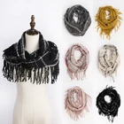 Wholesale fashion Winter tassel scarf plaid Infinity Scarf for women