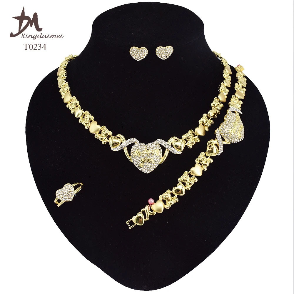 T0234 New Design teddy bear heart-shaped diamond 18K gold plated jewelry set
T0234 New Design teddy bear heart-shaped diamond 18K gold plated jewelry set