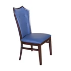 Luxury blue antique high back pu leather wood furniture dining room chair