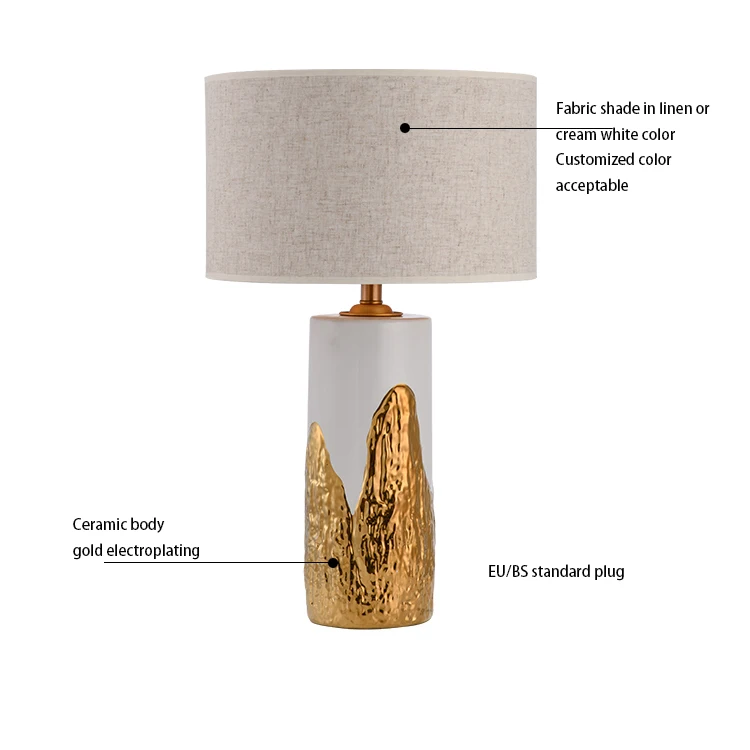 Chinese new style handmade fabric shade porcelain vase ceramic home hotel desk table lamp