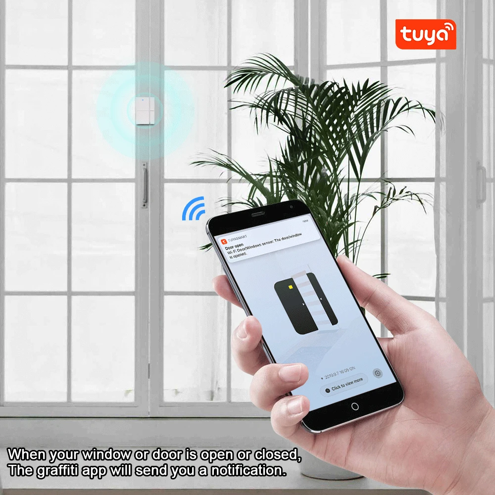 tuya wifi door sensor app control security alarm