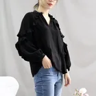 Blouse 2020 New O Neck Blouse Women Sweet Loose Ruffle Long Sleeves Solid Chiffon Top