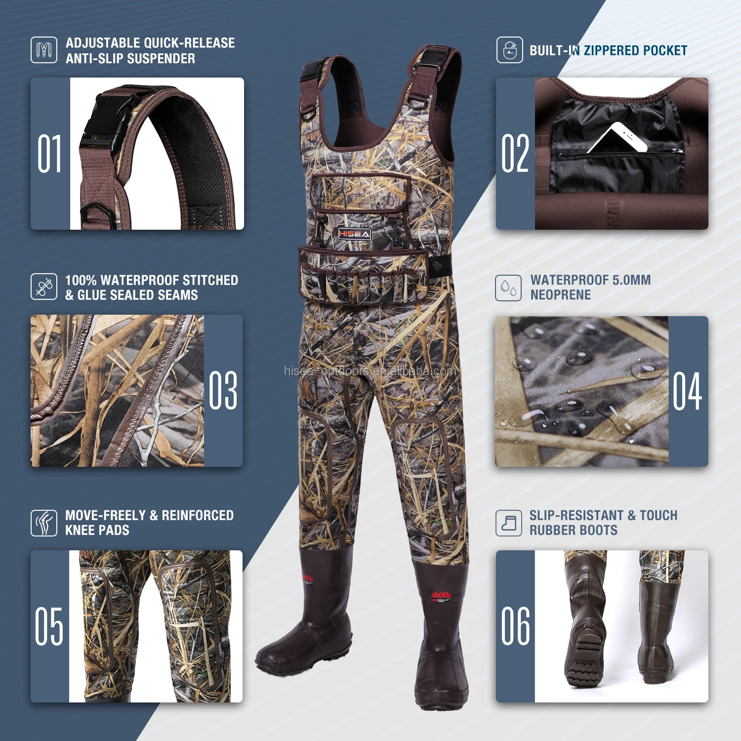 Heated Hunting Waders Neoprene Camo Chest Waders For Men With 1600 Gram