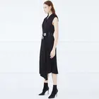 2019 Fashion Frocks Designs Suit Collar Waist Elegant Pleated Hem Celebrity Long Black Woman Dress Formal