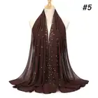 Muslim Hijab Studs Silver Pearls Scarves Shawl Women Muslim Hijab Plain Bubble Chiffon Scarf