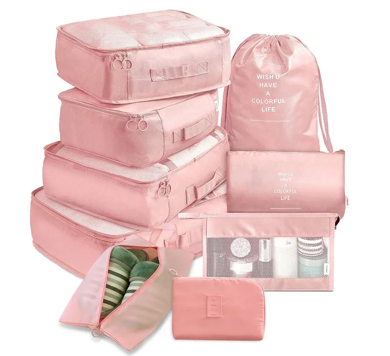product-GF bags-9-piece Suitcase Organize Storage Bag Portable Cosmetic Bag Clothes Underwear Shoes