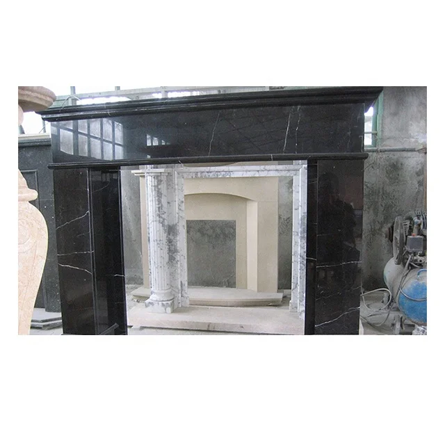 Natural Marble Fire Place Surround Frame Black Stone Fireplace