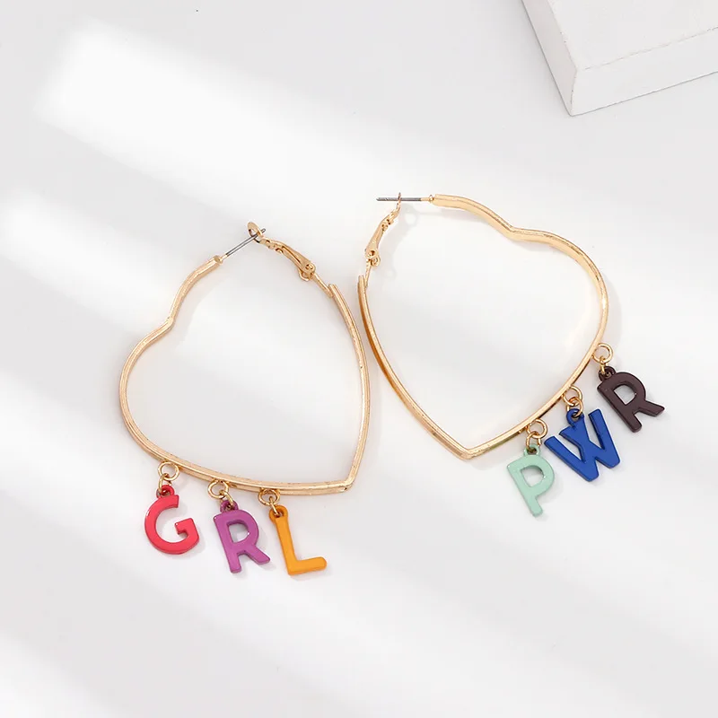 Christmas gift GIRL POWER letter earrings heart big gold hoop fashion earrings jewelry