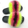 Hot EVA PVC Colorful Slides Real fur slippers New home women style amazon aliexpress fox rabbit fur wear beach shoes slipper