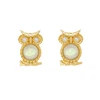 18k Gold Jewelry Animal Resin Created Opals Owl Stud Earrings For Happiness