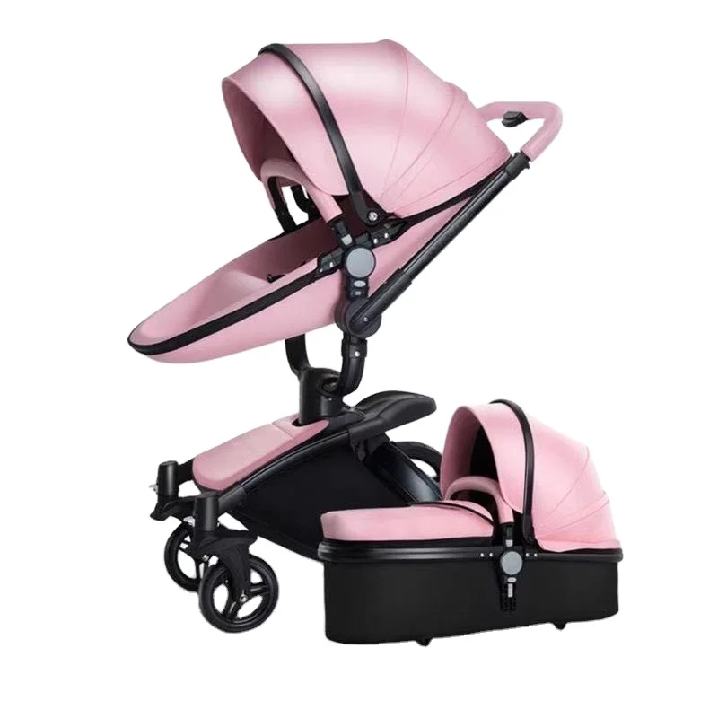 black leather baby stroller